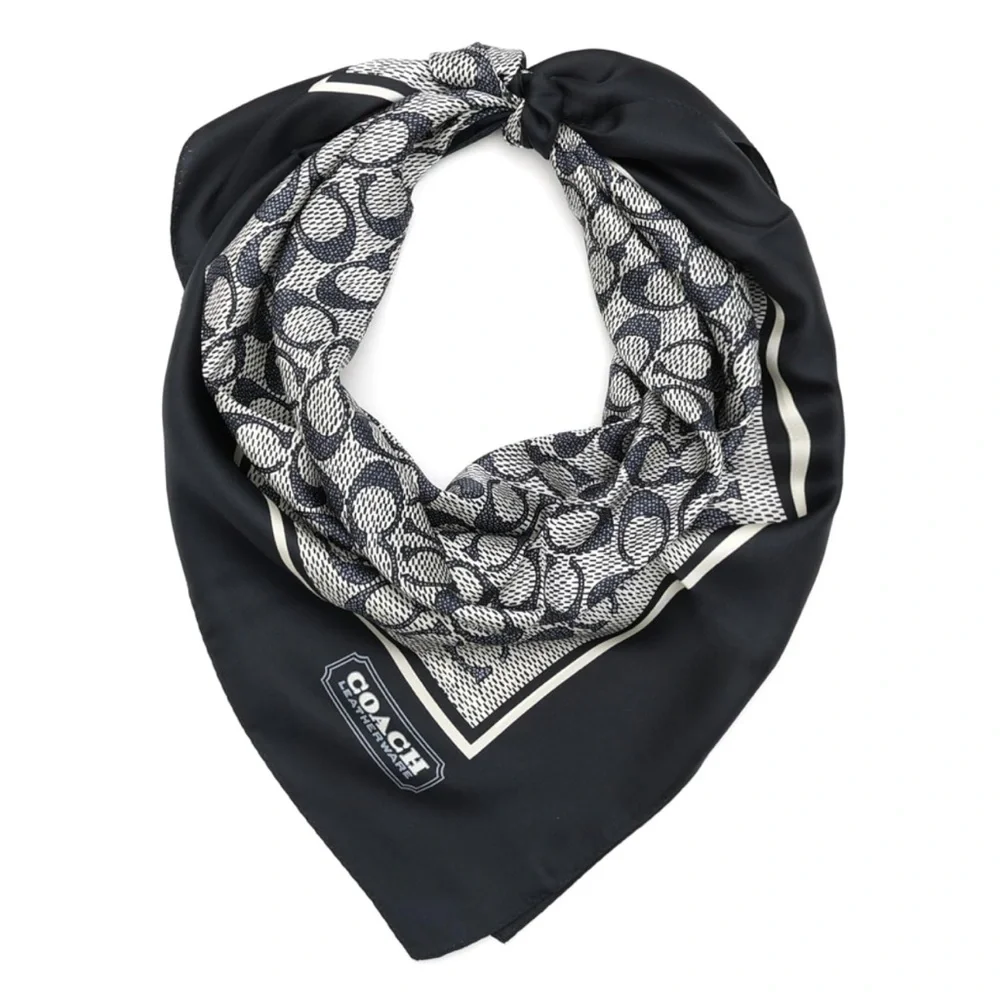 Coach Black Monochrome Patterned Silk Square Scarf - New